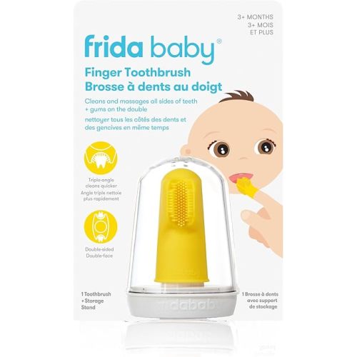 Frida Baby First Finger Toothbrush for Baby with Storage Case, Silicone Baby Finger Toothbrush for Training Teeth, Infant Toothbrush, 3m & up, 1pk