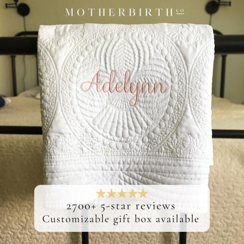 Personalized New Mom Baby Shower Gift - Custom Baby Name Heirloom Keepsake Quilt - Embroidered Monogram Blanket for Baby Girl or Boy