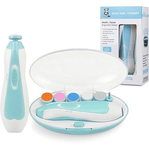PandaEar Baby Nail Trimmer, Electric Baby Nail Clippers Safe Baby Nail File Kit with Extra 6 Replacement Pads (Blue)