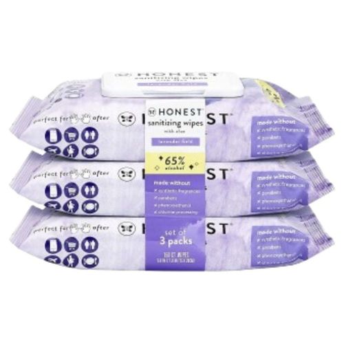 Honest Company Sanitizing Alcohol Wipes, Lavender, 150 Count (3 Packs of 50)