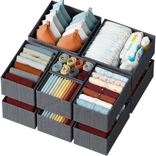 Drawer Organizer Clothes Set of 12 Dark Grey - Dresser Organizer For Nursery, Bedroom, Closet - Perfect Baby Clothes Organizer and Storage & General Nursery Organization or Dresser Drawer Organizers