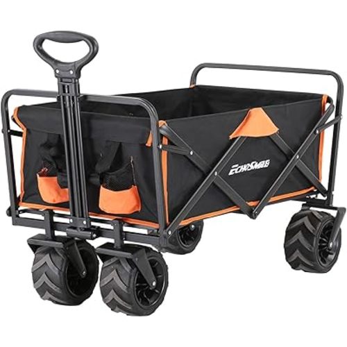 EchoSmile Heavy Duty 350 Lbs Capacity Collapsible Wagon, Outdoor Folding Camping Wagons, Grocery Portable Utility Cart, Adjustable Rolling Carts, All Terrain Sports Wagon with Big Wheels by Boahaus