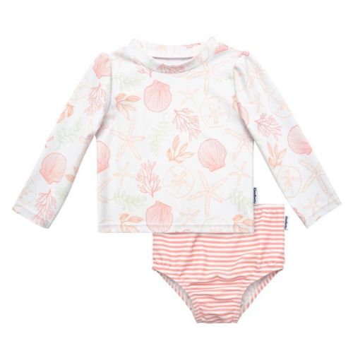 Gerber Baby Girls' Toddler Long Sleeved Rashguard Swimsuit Set - Shells - 0-3 Months - 2-Piece