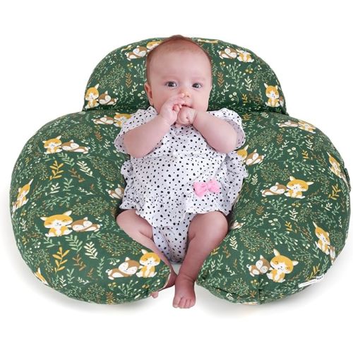 Nursing Pillow for Breastfeeding, Animal Patterns Removable Cotton Cover, Support for Mom and Baby, Plus Size Ergonomic Design Breastfeeding Pillows, Machine Washable, Green