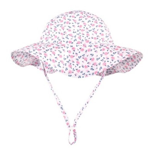 Hudson Baby Infant and Toddler Girl Sun Protection Hat, Pink Berry Floral, Size: 2t-4t