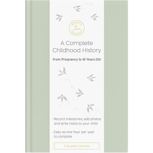 Promptly Journals, A Complete Childhood History: From Pregnancy to 18 Years Old (Aloe Green, Leatherette) | Baby Book and Pregnancy Journal | Baby Memory Book