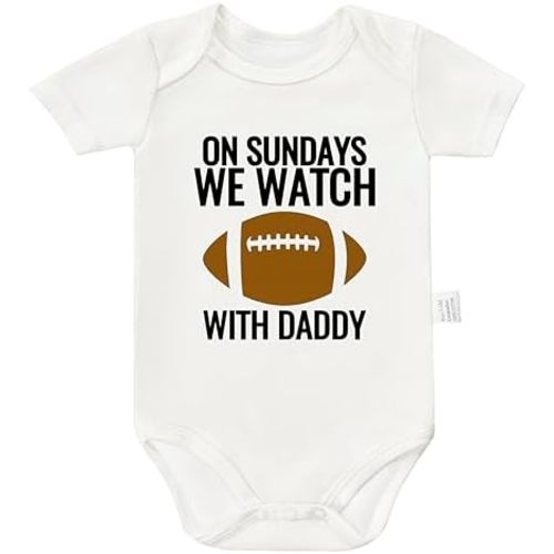 On Sundays We Watch Football with Daddy Bodysuit, Baby Boy Announcement Outfit, Boys Girls Short Sleeve Clothes