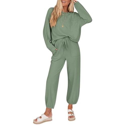 KIRUNDO Lounge Sets for Women 2025 Fall Travel Airport Outfits Ribbed Knit Tops Jogger Pants Tracksuit Postpartum Comfy Set