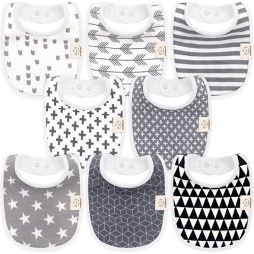 KeaBabies 8pk Organic Baby Bibs for Boy, Baby Drool Bib for Baby Boys and Girls, Newborn Teething Bibs (Grayscale)
