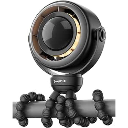 SWEETFULL Baby Stroller Fan - 4000mAh Rechargeable 4-Speed Quiet with LED Display & Night Light, Mini Portable 360° Clip On Safe Fan for Car Seat, Crib, Travel - Black