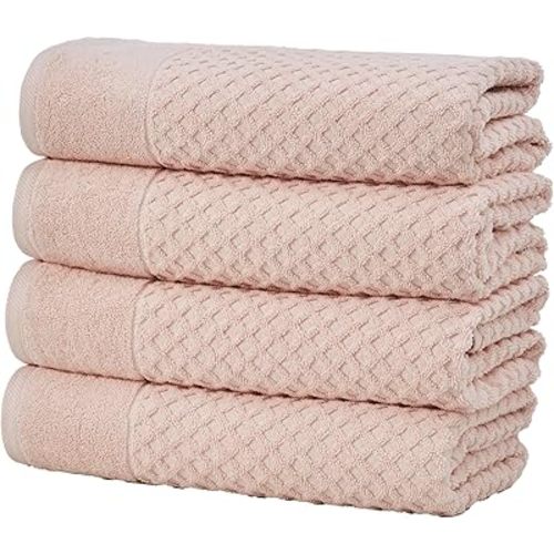Great Bay Home Pink Bath Towels - 100% Cotton 4 Pack 54x27 Bath Towel Set - Absorbent, Durable, Quick-Dry Towels for Bathroom (Pink)