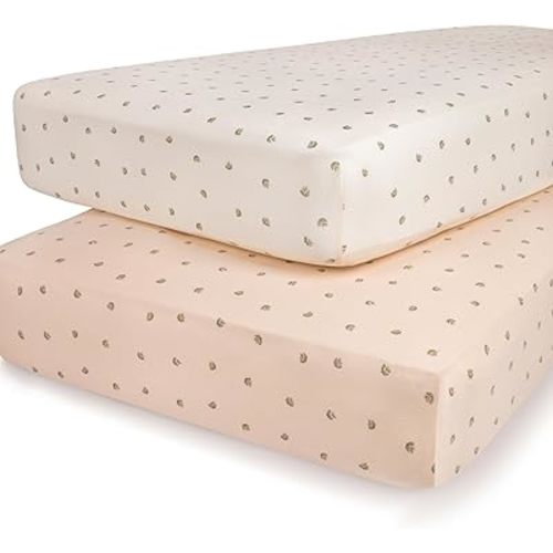 Ely’s & Co. Crib Sheets, Baby Girl Fitted Crib Mattress Sheet Set, 2 Pack, 100% Jersey Knit Cotton, Infant and Toddler Nursery Bedding, Pink Vintage Print, 28” x 52”