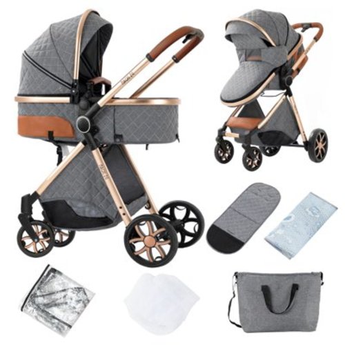 Nymph ZC Baby Stroller 2-in-1 Infant Travel System with 5-point Harness, Grey