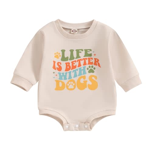 VISGOGO Newborn Baby Girl Boy Bubble Romper 3 6 9 12 18M Onesie Sweatshirt Long Sleeve Oversized Fall One-Piece Bodysuit