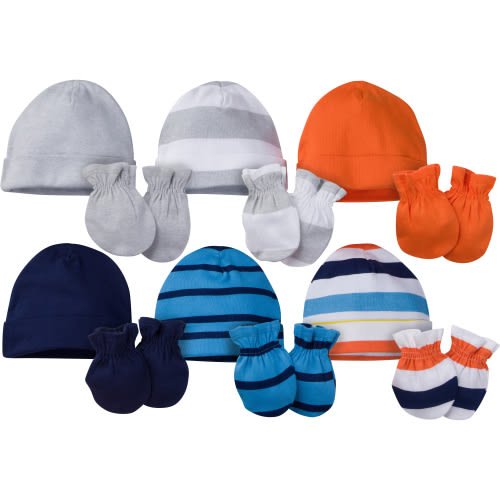 Gerber Baby Boy Cap and Mitten Set, 12 Piece, Newborn - 0-6 Months