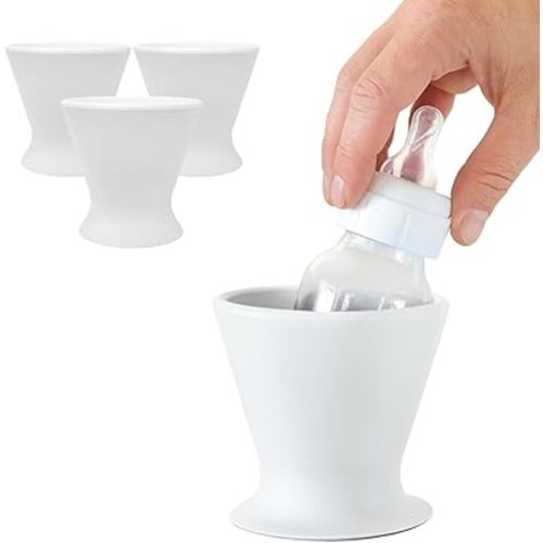 Ultimate Non-Toxic Silicone Breast Pump and Baby Bottle Holder – Easy One Hand Milk & Formula Prep with Premium Wide Base Suction Cup - Dishwasher Safe - Soft White, 3-Pack