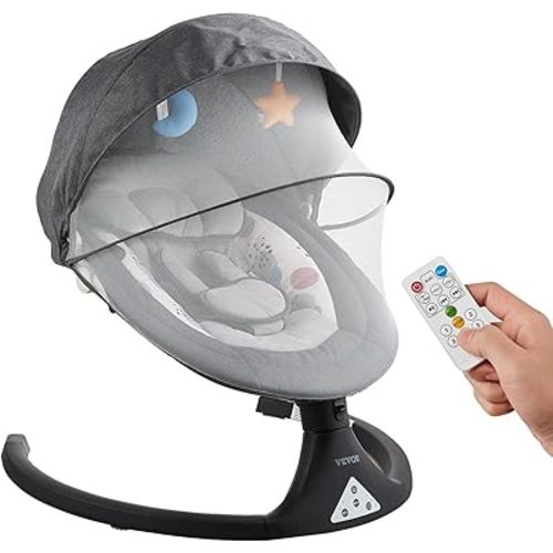 VEVOR Baby Swing, 5-Speed Baby Swing with 3 Seat Positions, Portable Infant Swing with PVC Touch Panel, Remote Control, Bluetooth, 10 Lullabies & Mosquito Net for 0-9 Months/0-20 lbs Newborn