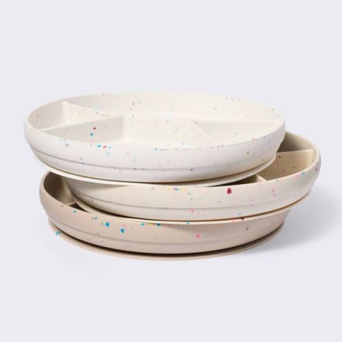 Silicone Suction Divided Plates - 3pk - Confetti - Cloud Island