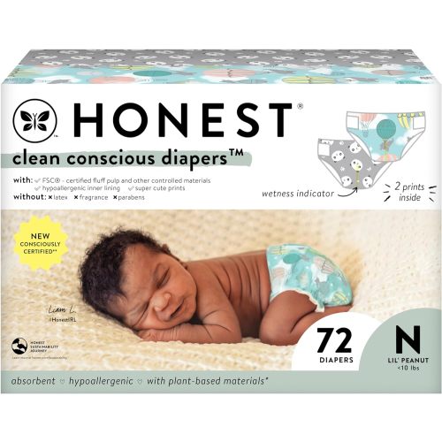 The Honest Company Clean Conscious Diapers | Plant-Based, Sustainable | Above It All + Pandas | Club Box, Size Newborn, 72 Count