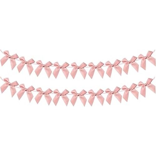 2pcs Bow Garland Banner, Ribbon Bow Party Decorations for Baby Shower Girls Bow Coquette Birthday Party Decor (Peach Pink)