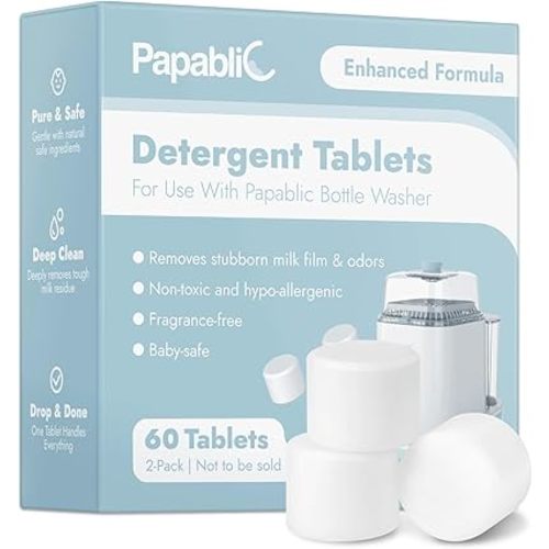 Papablic 60Pcs Official Detergent Soap Tablets for Baby Brezza, GROWNSY, Momcozy Bottle Washer Pro, Effective Cleaning Washing Block with Safe Highly Concentrated Formula