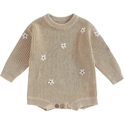 Baby Sweater Romper Toddler Girl Flower Embroidery Oversize Knit Pullover Sweater Sweatshirt Fall Winter Clothes