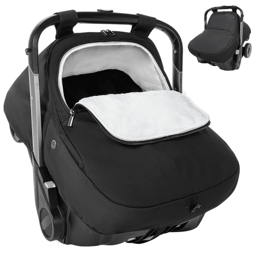 Baby Car Seat Cover, Novashion Cold Weather Shield Carseat Canopy for Infant, with Zipper Peeping Window, Enlarge Space, Black