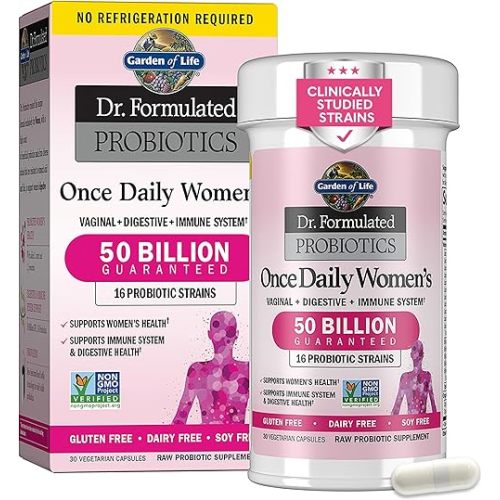 Garden of Life Once Daily Dr. Formulated Probiotics for Women 50 Billion CFU 16 Probiotic Strains with Organic Prebiotics for Digestive, Vaginal & Immune Health, Dairy Free, Shelf Stable 30 Capsules