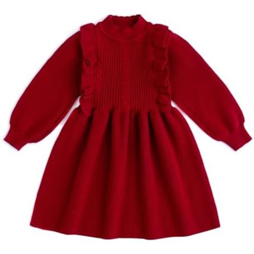 Simplee kids Baby Little Girls' Long Sleeve Sweater Dress Knit Warm Sweater Outfit Dress for Toddler Girls 6M-5T