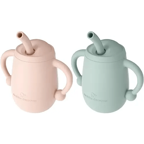 Cuddle Campus Pack of 2 Silicone Baby Training Cup, Shatterproof Toddler Sippy Cups with Straw, Open Cup for Baby, 6+ Months 4 Oz