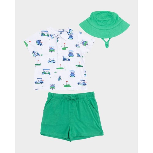 Boy's Vintage Golf Carts Polo Shirt & Shorts Set, Size 6M-3