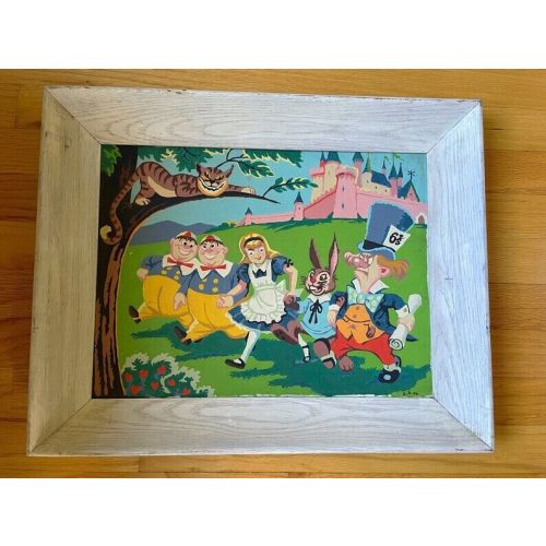 Vintage Alice in Wonderland Paint by Number Framed Art Mid-century 1956