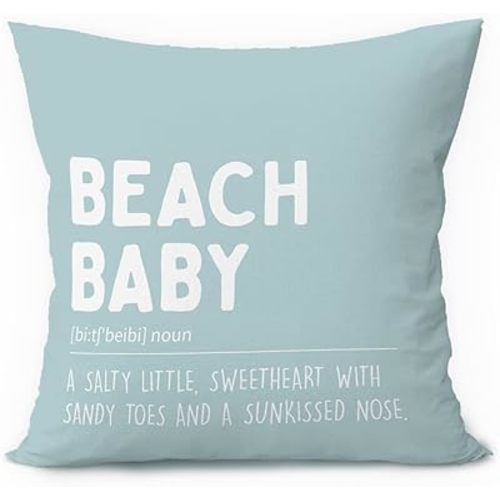 Beach Nursery Decor, Beach Baby Blue Pillow Cover 18x18, Beach Inspirational Quote Ocean Coastal Throw Pillow Case, Motivational Kids Room Nursery Decoration