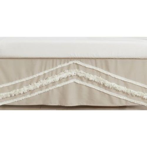 Sweet Jojo Designs Boy or Girl Gender Neutral Unisex Baby Crib Bed Skirt Boho Fringe Linen Taupe and White