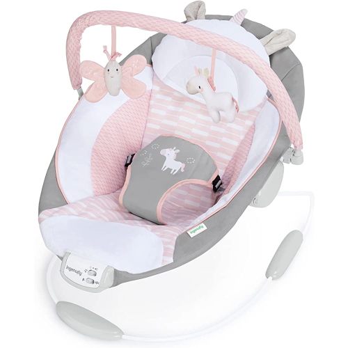 Ingenuity Soothing Baby Bouncer Infant Seat with Vibrations, -Toy Bar & Sounds, 0-6 Months Up to 20 lbs (Pink Flora the Unicorn)