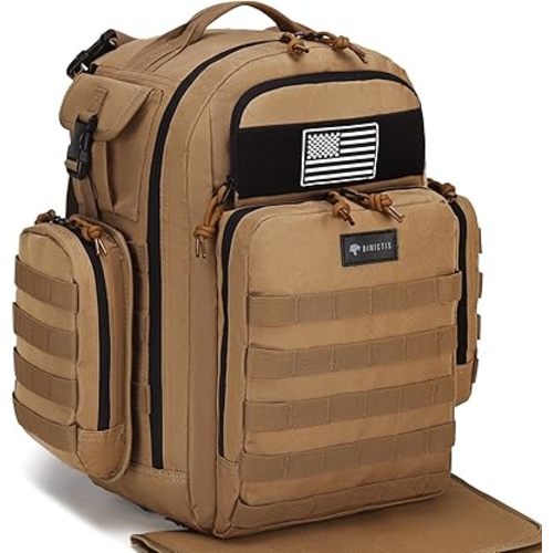 Dinictis Dad Diaper Bag, Mens Diaper Bag Backpack with Diaper Changing Mat, Military Diaper Backpack with Molle Webbing, Waterproof Pouch, Baby Wipes pocket, Insulated Bottle Pockets- Jungle Brown