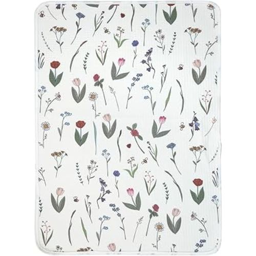 haakaa Waterproof Changing Pad Liners, 100% Cotton, Soft & Breathable (1pc, 19.5" x 27.5" Honey Blossom)