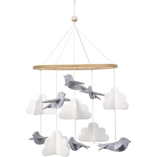 Sorrel + Fern Baby Crib Mobile (Birds in The Clouds, Short Version) - Unique and Minimalist Design for Boys & Girls