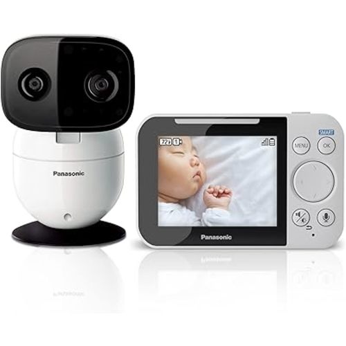 Panasonic Baby Monitor with Camera and Audio, 3.5” Color Video Baby Monitor, Extra Long Range, Secure Connection, 2-Way Talk, Soothing Sounds, Remote Pan, Tilt, Zoom,1 Camera, KX-HN4001W (White/Black)