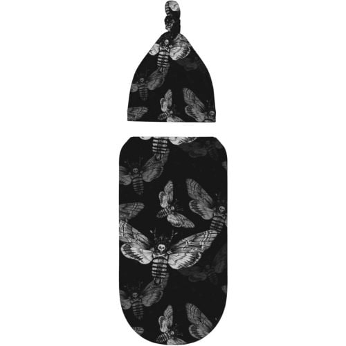 Butterfly Acherontia Moth Dark Black Newborn Swaddle Blankets Hat Sets Receiving Blanket Gifts for Infant Baby Boy Girl (0-6 Months)