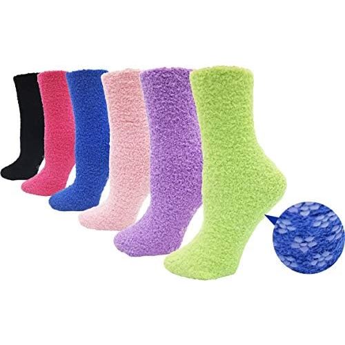 Fuzzy Socks Non Skid, 6 Pairs for Women, Warm, Soft Furry Microfiber, Comfortable, Cozy, Bulk Pack