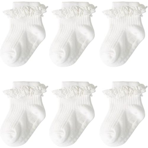 DRESHOW BQUBO Baby Girls Toddler Anti Slip Socks - Cute Frilly Ruffle Grip Ankle Socks for Infant Toddler