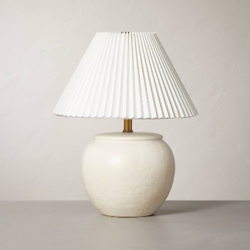 Distressed Ceramic Table Lamp Cream (Includes LED Light Bulb) - Hearth & Hand™ with Magnolia: ETL Listed, No Assembly Required