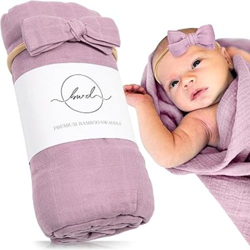 Premium Swaddle Blanket by BWD - 70% Viscose & 30% Organic Cotton - Neutral Baby Swaddle Set for Newborns and Infants, Ultra-Soft Luxury - 47 Inches (Mauve)