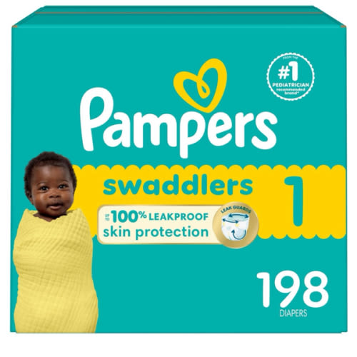 Pampers Baby Diapers - Swaddlers - Size 1, 198 Count, Ultra Absorbent Disposable Infant Diaper