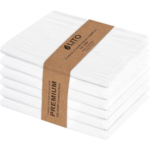 Flour Sack Towels - 100% Cotton Tea Towels for Crafts, Dish Towels for Kitchen, Embroidery, Cleaning, Baking (Pack of 6) - 18"x 28" | Tea Towels for Baking sourdough | Tortilla Towel