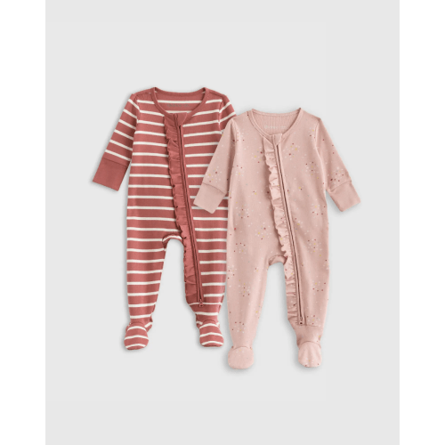 100% Organic Cotton Ruffle Sleep & Play Footie 2-Pack - Baby Girl