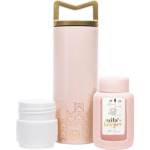 Mila's Keeper Portable Insulated Breast Milk Cooler Set | 20 Hr Storage | Cooler, Breast Milk Storage Bottle & Ice Pack for Travel | Fits Leading Pumps | Standard Neck Pink Sands