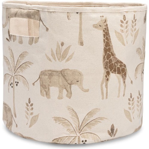CRANE BABY Kendi Safari Print Round Nursery Storage Bin, Beige