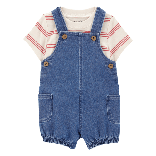 Baby 2-Piece Striped Tee & Denim Shortall Set - Carter's | Carter's